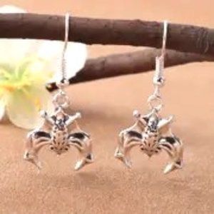 BAT Earrings Hanging Halloween Dangle Silver Goth Style Costume Party Scene Emo